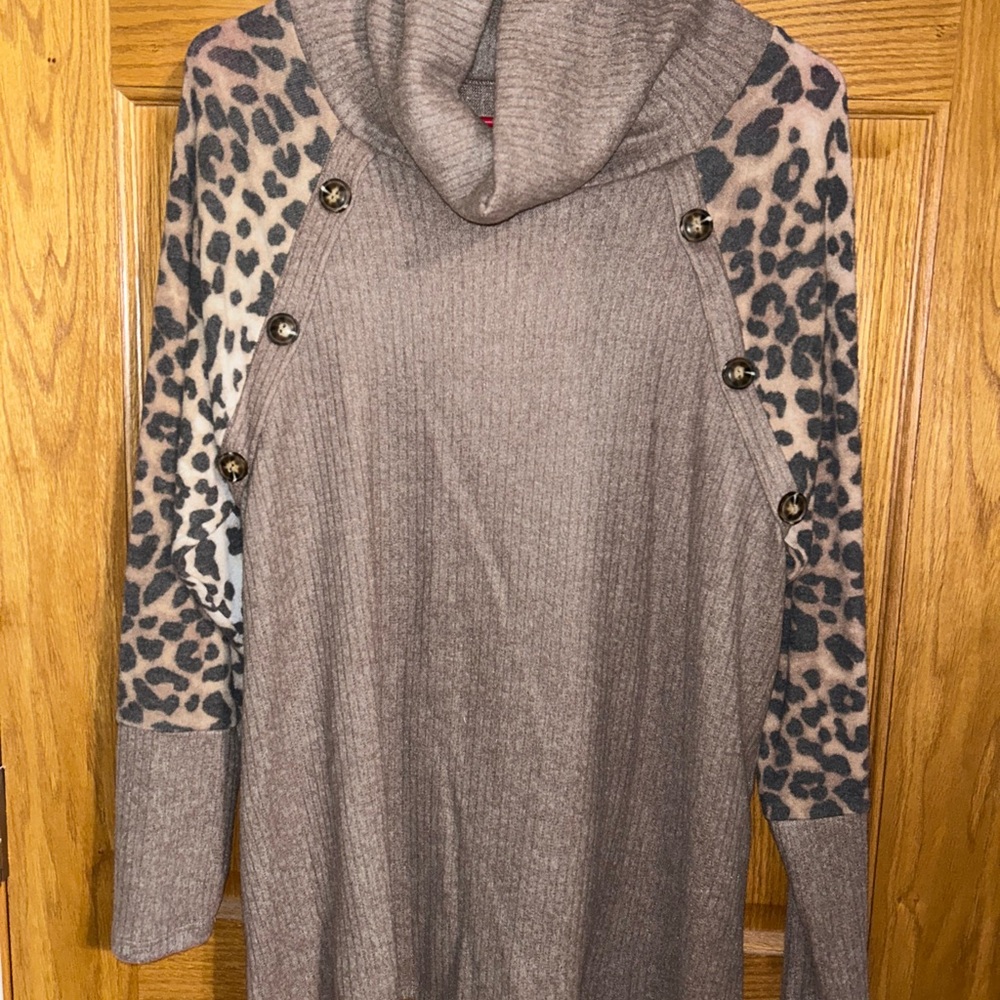 Chic Leopard Pattern Cowl Neck Sweater